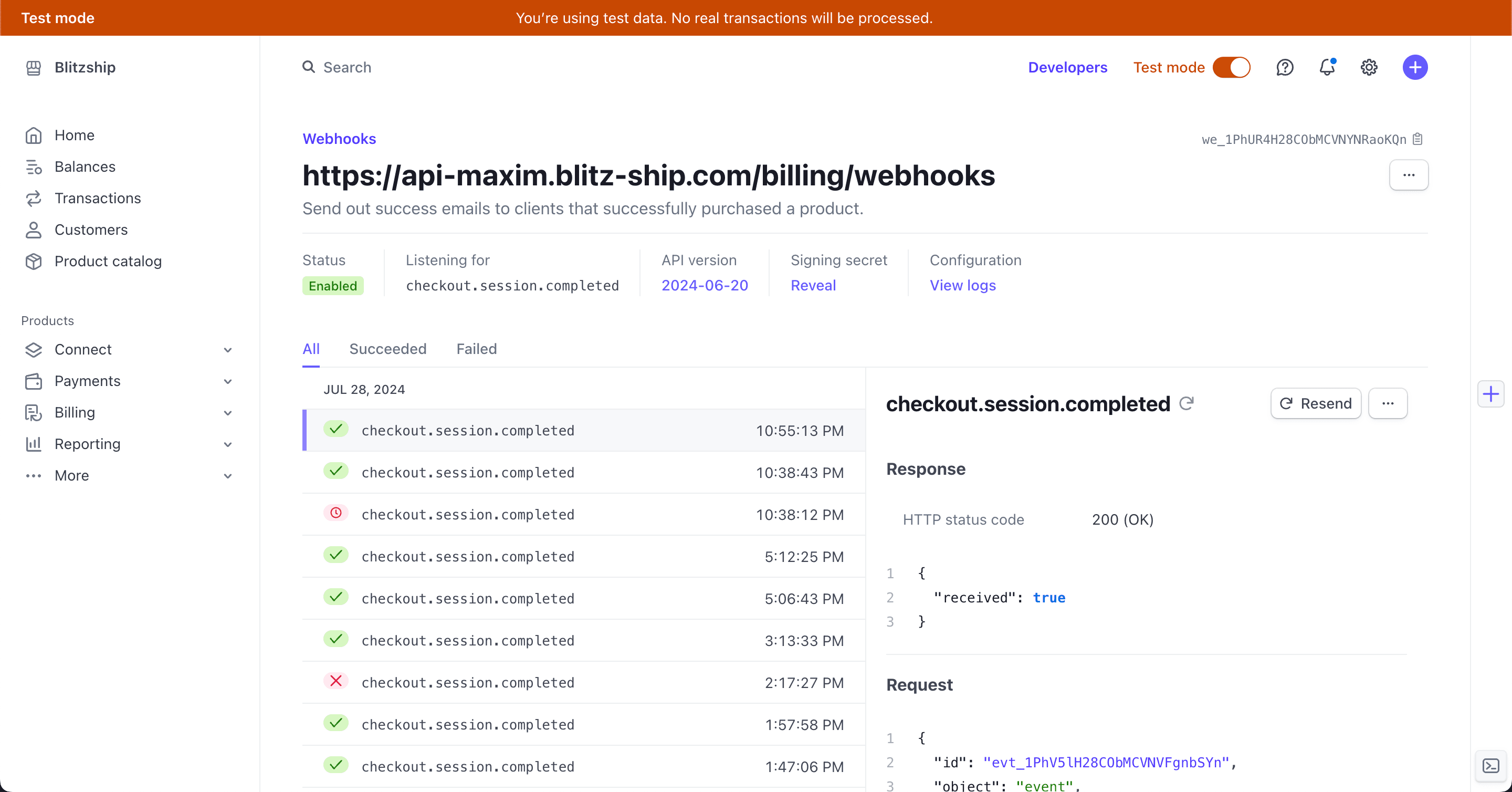 Stripe correct webhook